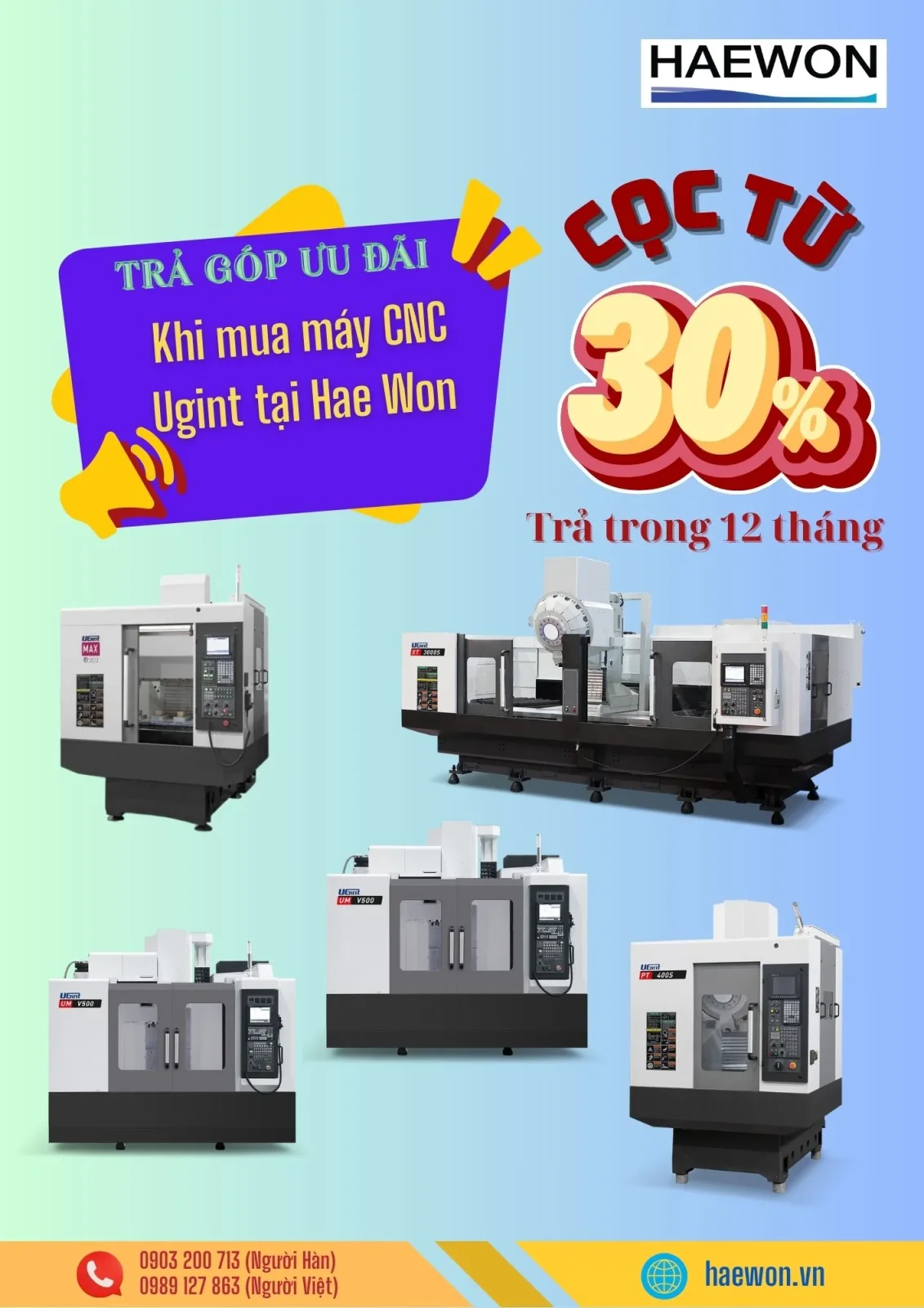 ưu đãi trả góp 30% máy CNC Ugint 