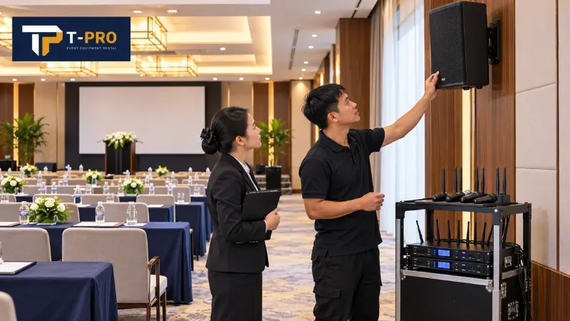 Địa điểm đã có sẵn âm thanh ánh sáng: Khi nào cần thuê bổ sung?