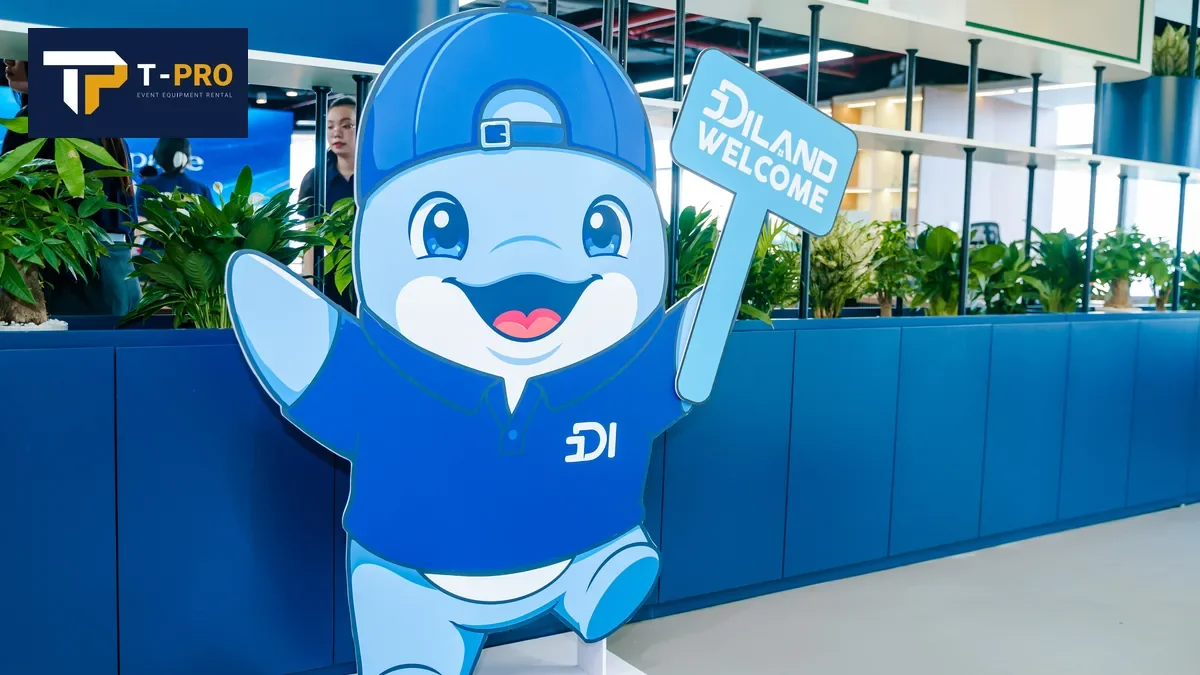 Khu check-in v&agrave; backdrop theo nhận diện thương hiệu