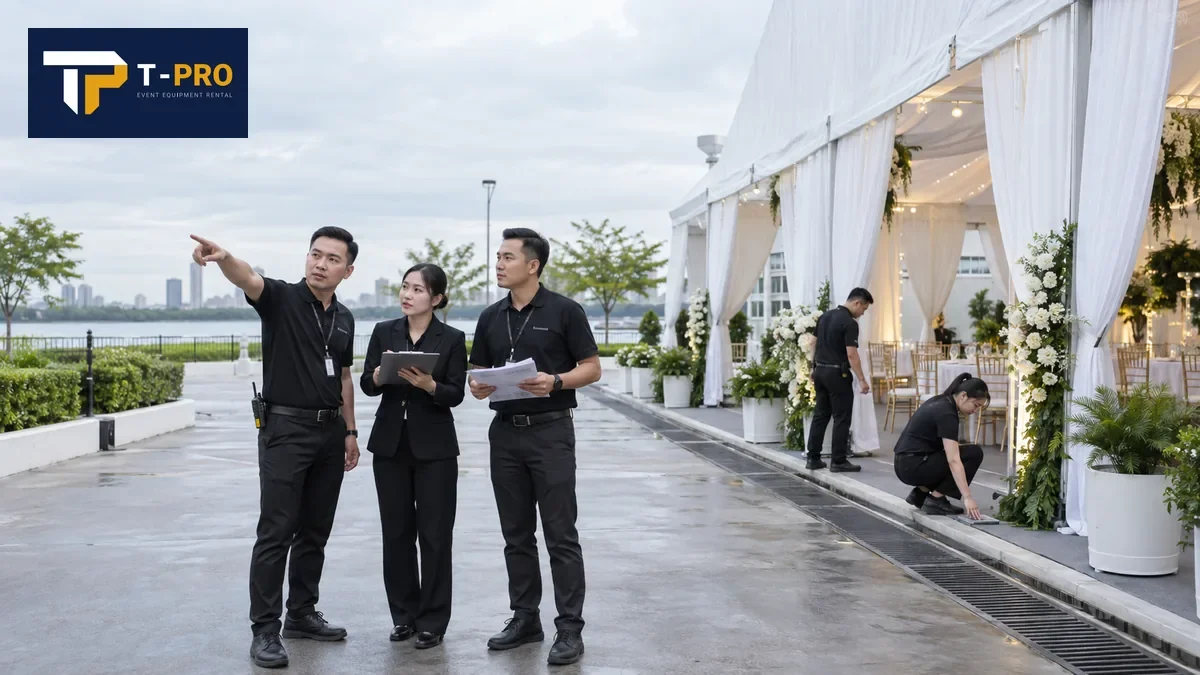 Ekip kiểm tra mặt nền v&agrave; điều kiện trước sự kiện
