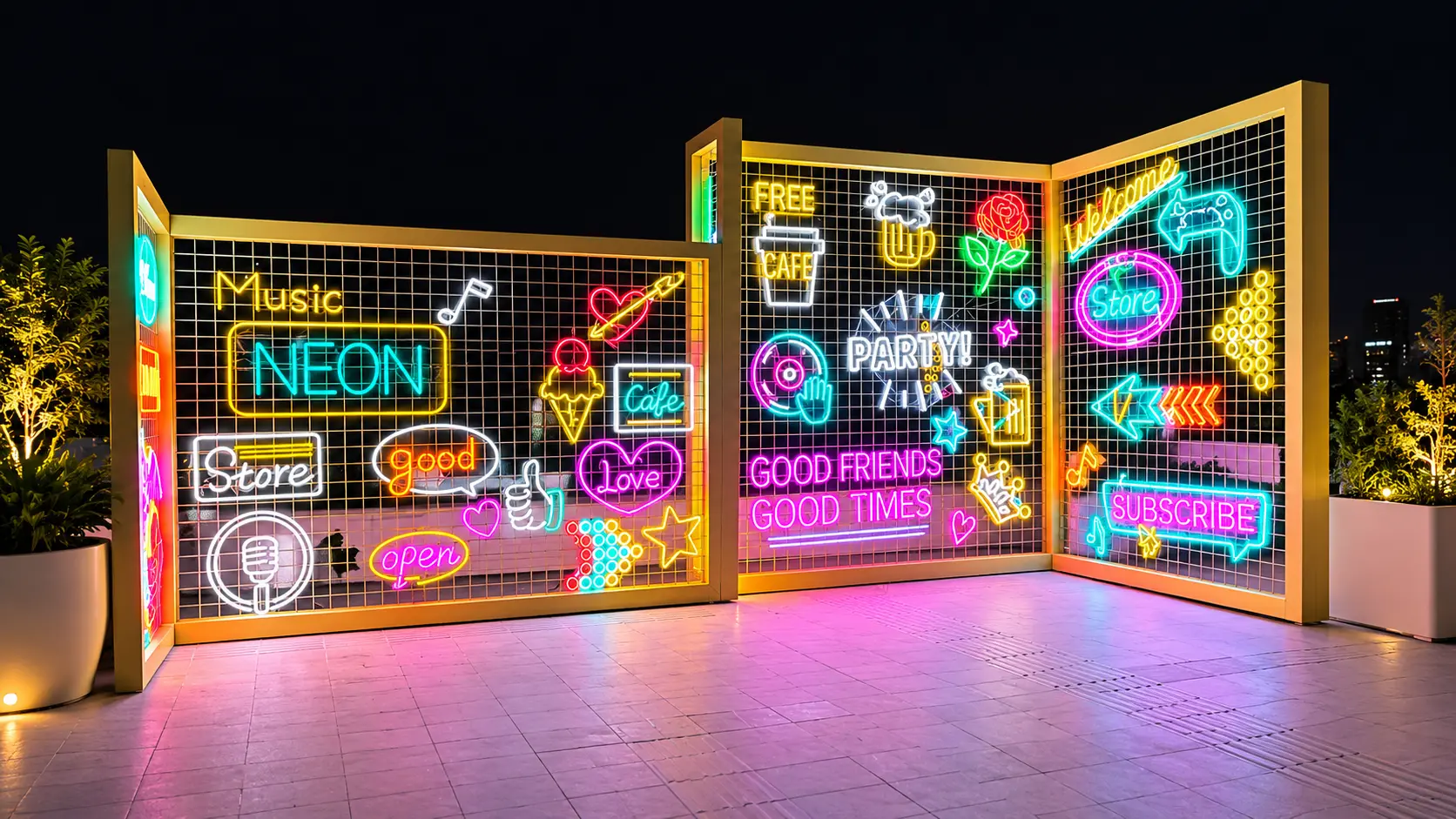 Hình ảnh phối cảnh chi tiết Khu check-in ánh sáng Neon