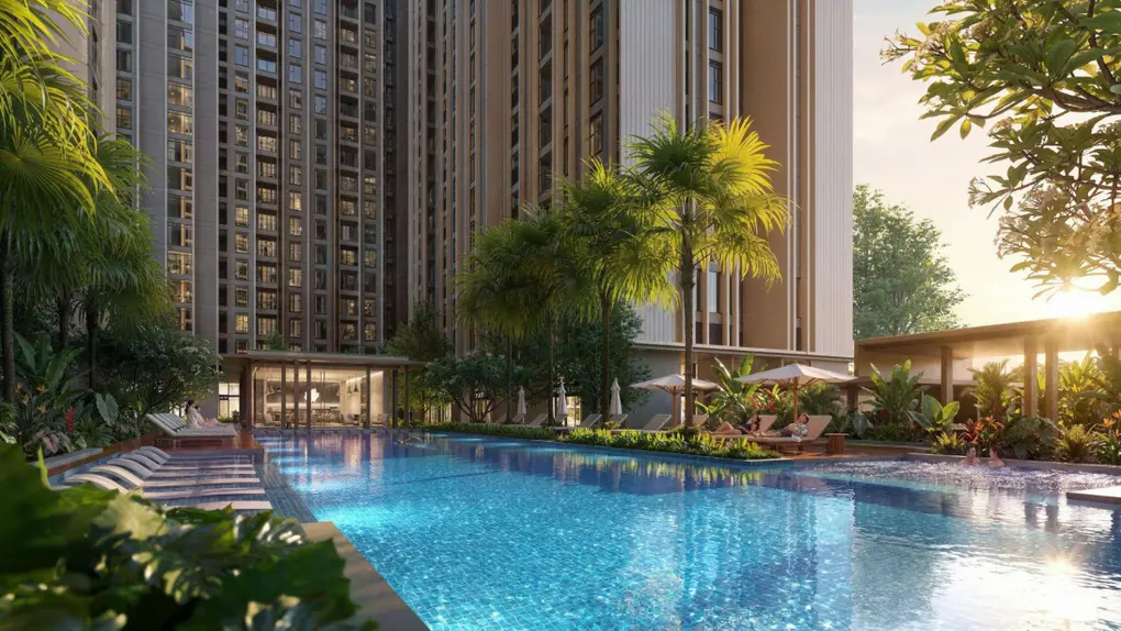 Cụm hồ bơi Aura Flow v&agrave; bể sục Jacuzzi. Ảnh: MIK Group