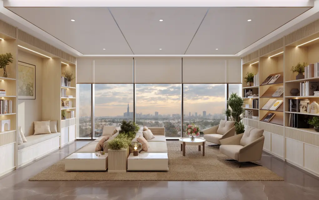 Phối cảnh kh&ocirc;ng gian l&agrave;m việc, đọc s&aacute;ch v&agrave; trao đổi d&agrave;nh cho cư d&acirc;n. Ảnh: MIK Group